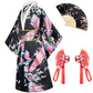 Elibelle Japanese Traditional Dress Kimono Robe For Kids Girls Costume Silk Folding Fans Hairstick Set(Black130Cm)