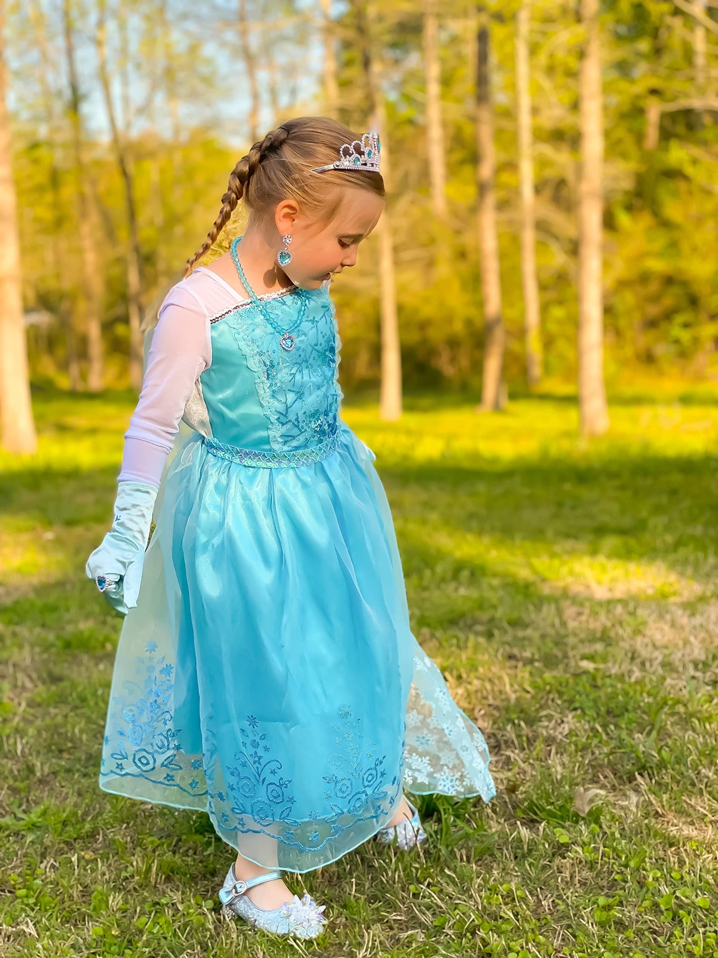 Aoiviss Princess Dress For Girls Blue Sequin Princess Dress Up Costume For Halloween Birthday Cosplay Fancy Party, 4T/110