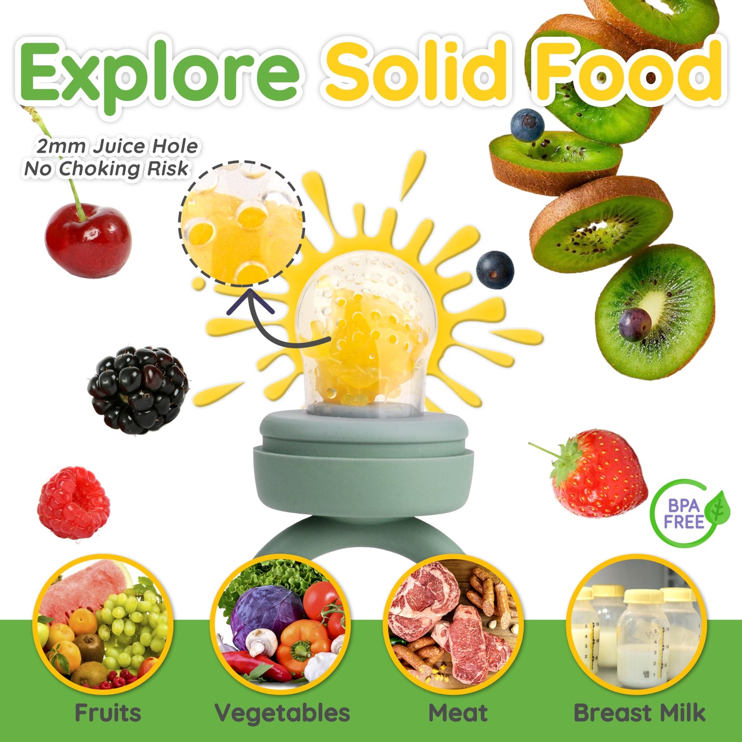 Littlesjoy Silicone Baby Fruit Feeder & Freezer Tray Set, Baby Breast Milk Popsicle Mold For Purees,Baby Food Feeder,Bpa Free Fo