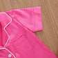 Toddler Baby Kids Satin Pajamas Set, Long Sleeve Button-Down Sleepwear Pjs For Girls (5T, Rose Red-Short Sleeve)