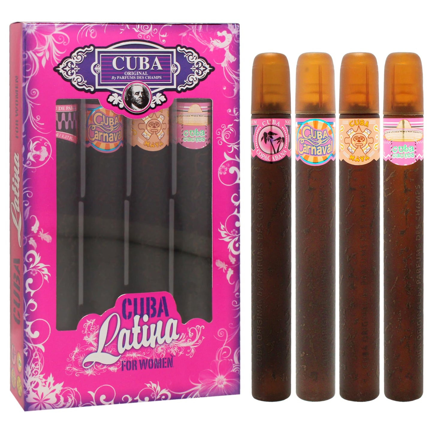 Cuba Cuba Latino Collection Women 4 Pc Gift Set 1.17oz Cuba Copacabana EDP Spray, 1.17oz Cuba Maya EDP Spray, 1.17oz Cuba Carnav