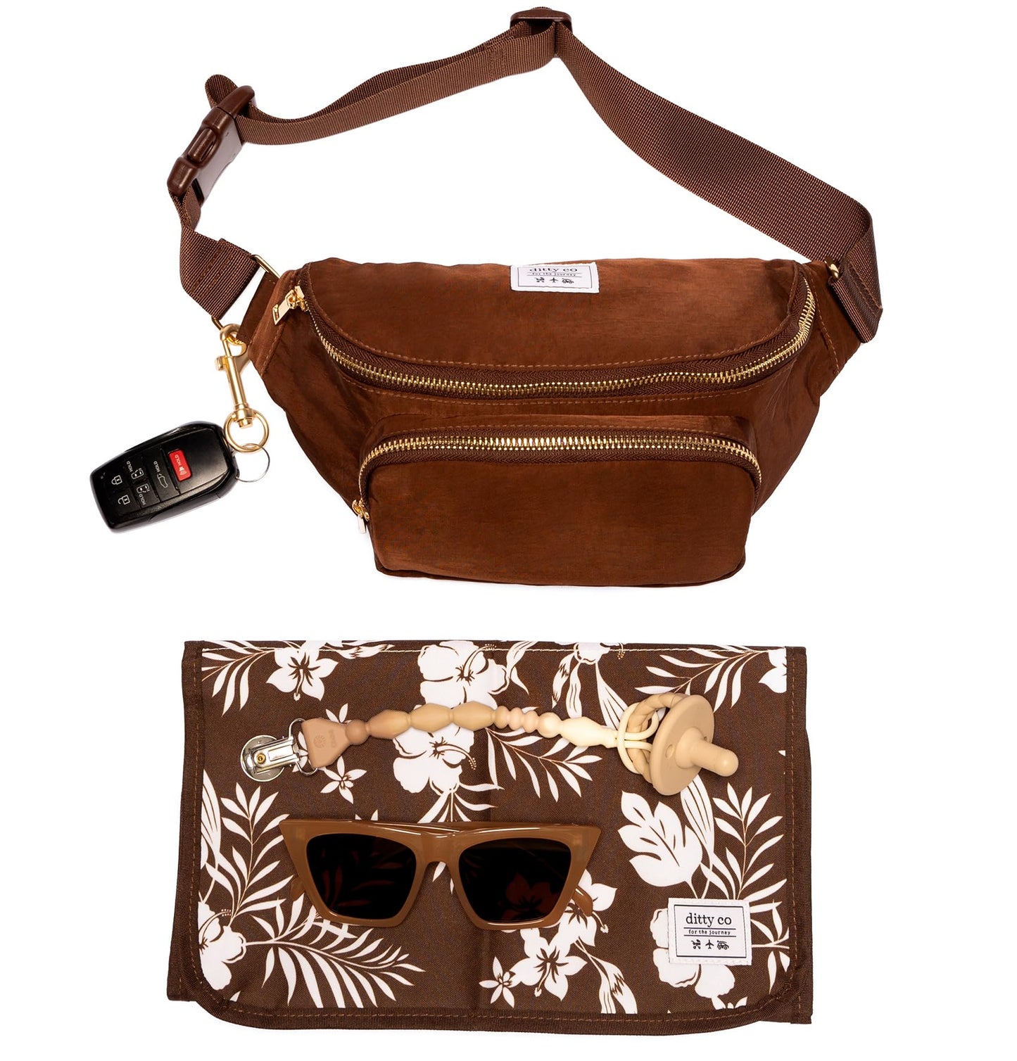Ditty Co. Small Diaper Bag - Portable Changing Pad - Crossbody Bags For Women - Baby Wipe Holder - Baby Travel Essentials (Choco