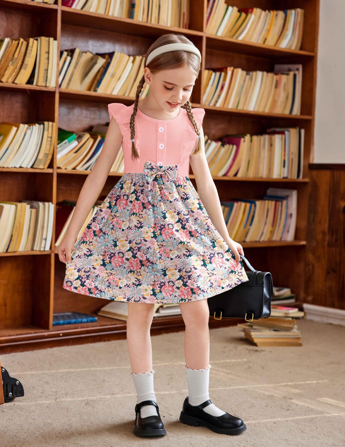 Arshiner Little Girls Dresses Cute Sleeveless Pink Floral Print Toddler Dress Valentine Sundress For Kids Size 3