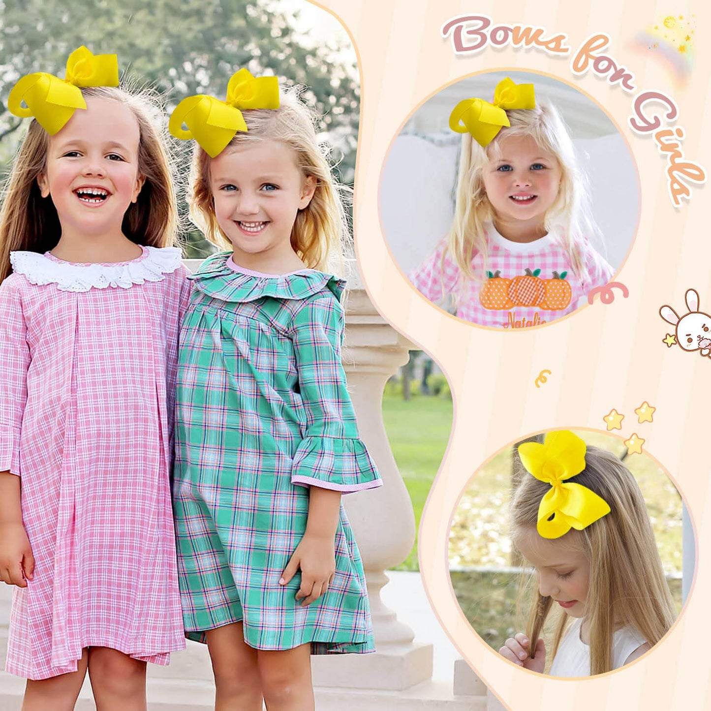 Oaoleer 2Pcs 6Inch Yellow Layered Grosgrain Ribbon Bow Alligator Clips, Baby Hair Accessories For Girls, Infants, Toddlers, Teen