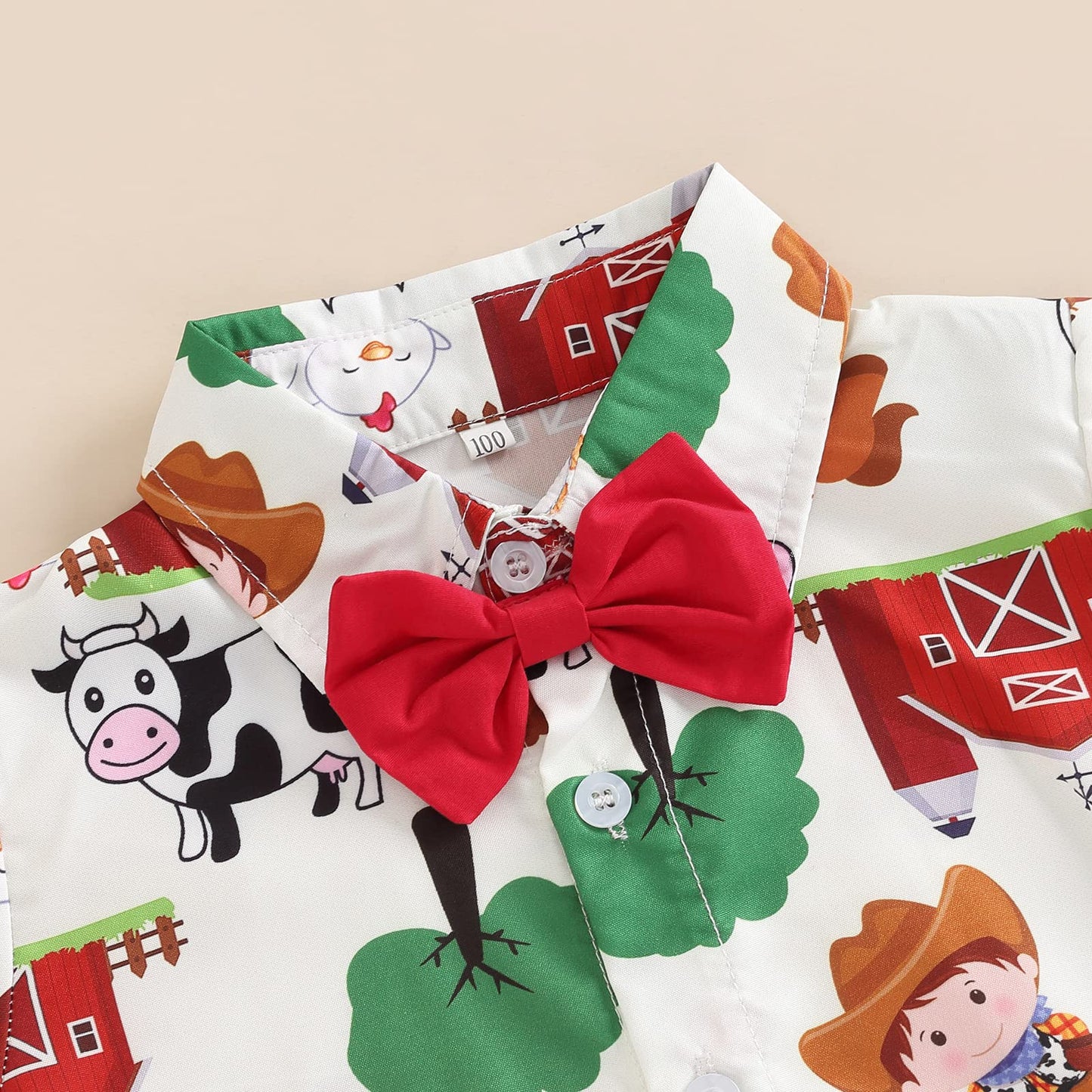 Rtnnsbbfcm Toddler Baby Boy Summer Clothes Short Sleeve Cartoon Print Bow Tie Shirt Top Shorts 2Pcs Casual Outfit (6-12 Months,F