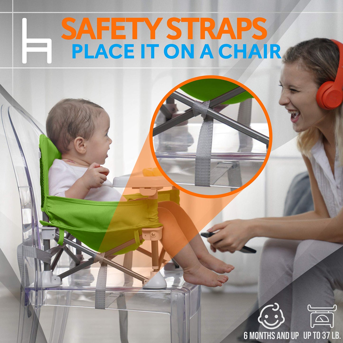 Serene Life Baby Seat Booster -Space Saver Toddler Booster Seat - Portable Pop And Open Sit Folding Booster Feeding Chair - Safe