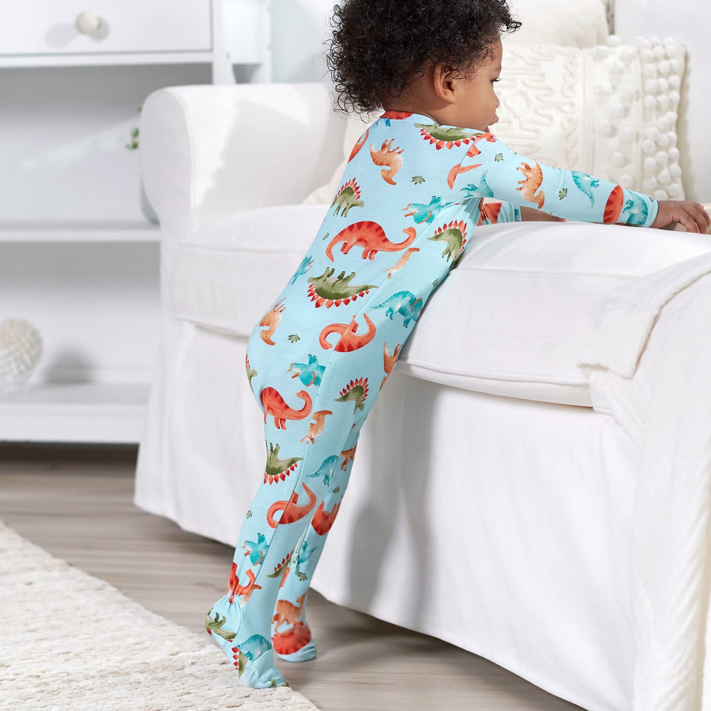 Gerber Unisex Baby Toddler Buttery Soft Snug Fit Footed Pajamas With Viscose Made From Eucalyptus, Dino, 6-9 Months