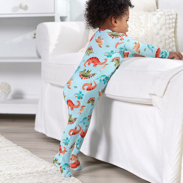 Gerber Unisex Baby Toddler Buttery Soft Snug Fit Footed Pajamas With Viscose Made From Eucalyptus, Dino, 6-9 Months