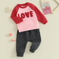 Lagkiyoj Toddler Baby Boy Girl Valentines Day Outfit Letter Embroidery Sweatshirt Top Pants Kids Infant Fall Winter Clothes (Pin