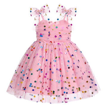 Idopip Baby Girls Sequin Polka Dot Tutu Dress Summer Sleeveless Backless Princess Birthday Party Dresses Toddler Girl First Comm