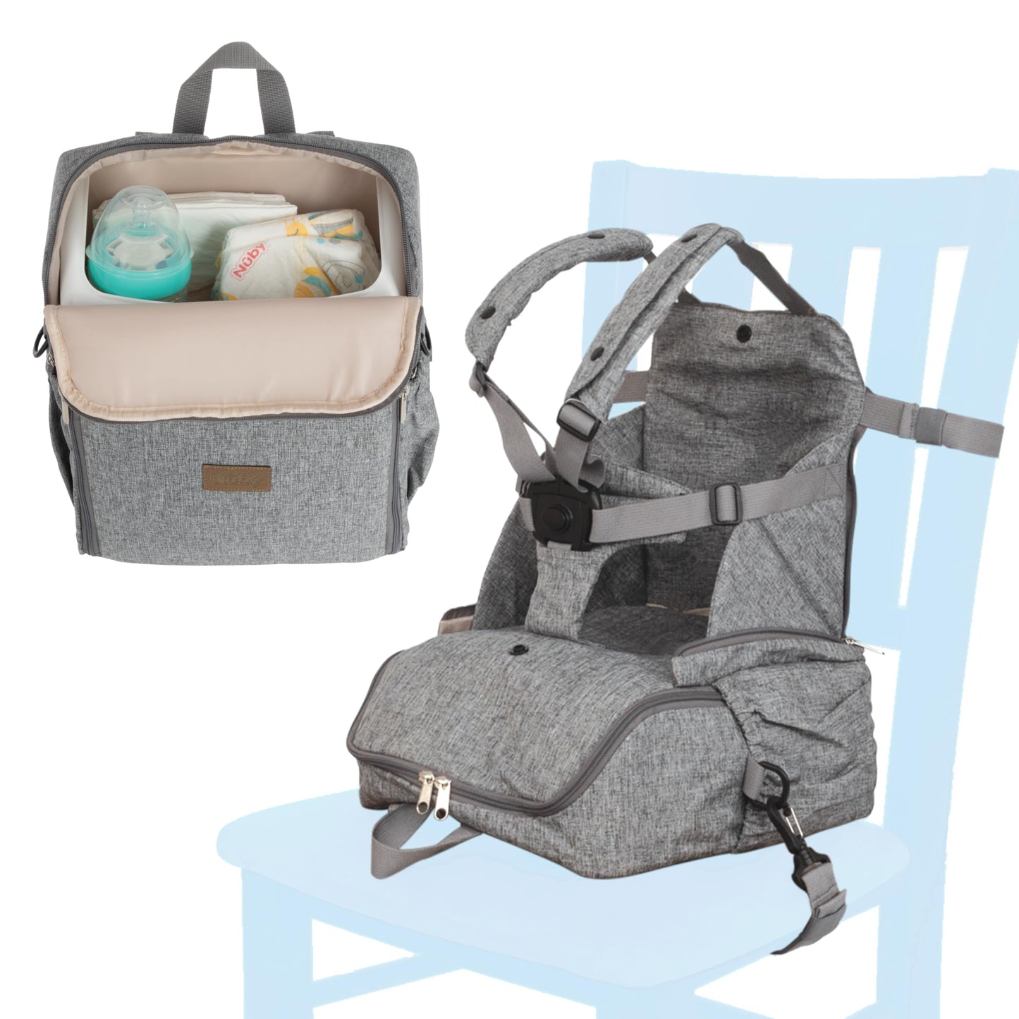 Nuby Easy Go 2-in-1 Backpack Booster Seat with 5-Point Safety Harness - Portable Travel Highchair - Holds Up to 55 lbs - 9+ Mont