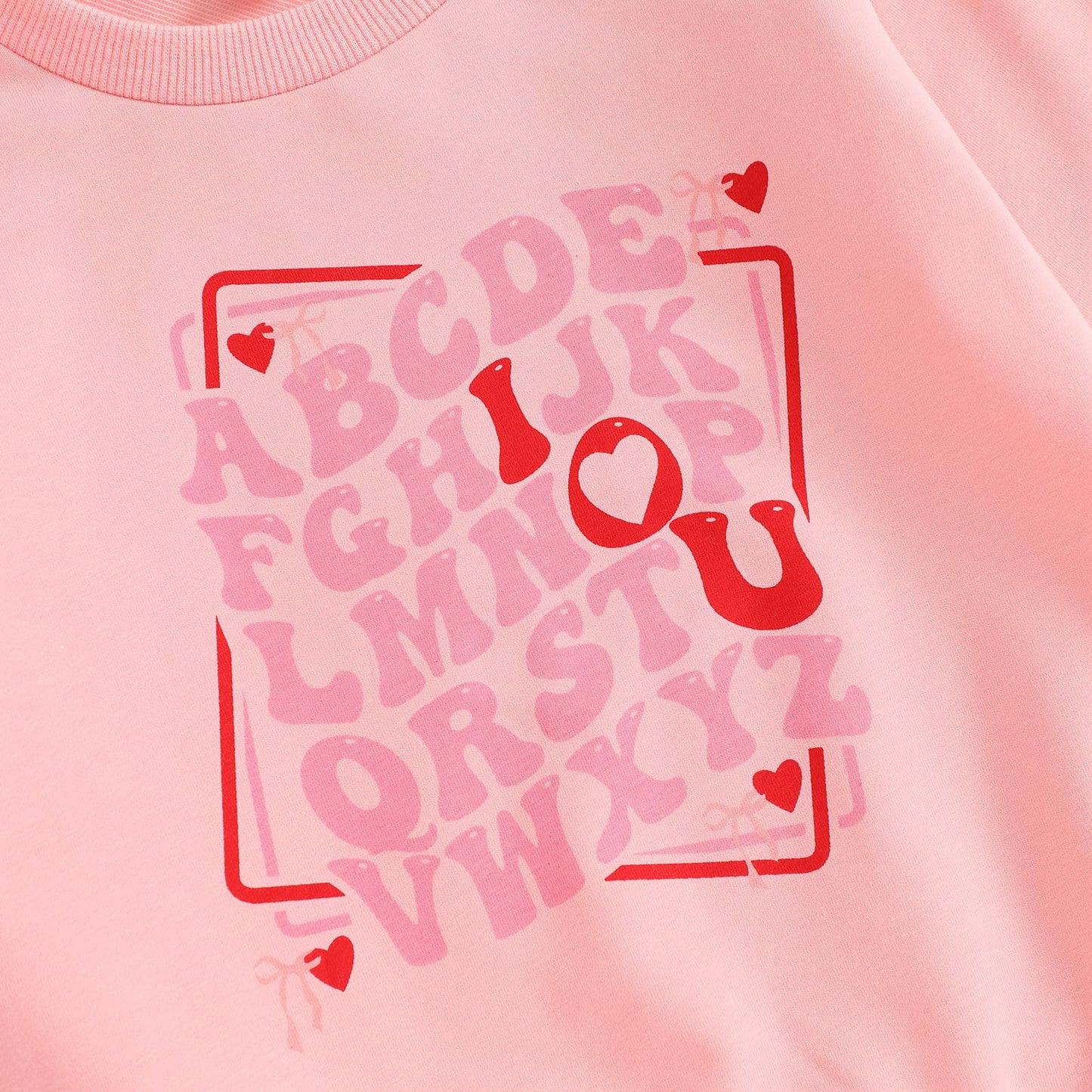 Iddolaka Toddler Baby Girls Valentines Day Outfits Long Sleeve Letter Sweatshirt Shirt Heart Flared Pants Spring Clothes (M-Lett