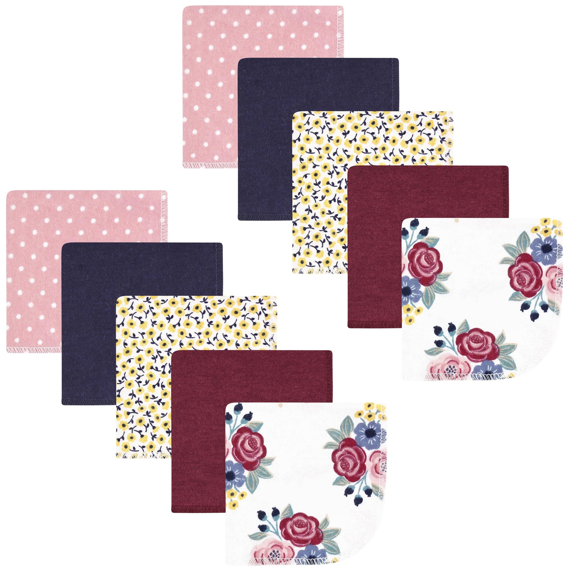 Hudson Baby Unisex Baby Flannel Washcloths, Blush Navy Floral 10Pk, One Size