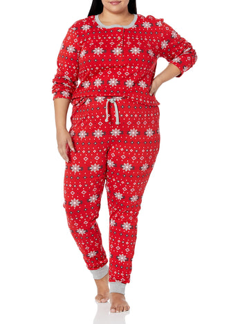 Honestbaby Baby-Organic Cotton Holiday Family Jammies, Fair Isle Red, Women'S 2-Piece Pajama Set X-Small