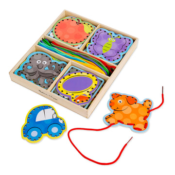 Melissa & Doug Alphabet Wooden Lacing Cards With Double-Sided Panels and Matching Laces - Lacing Toys For Toddlers, Fine Motor S