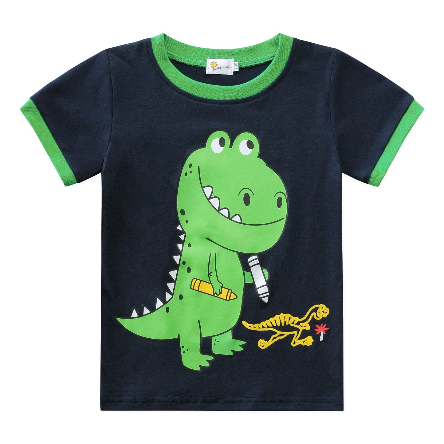 Little Hand Toddler Boys Short Sleeve Pajama Shorts Green Boy Cute Pjs Sets Summer Dinosaur Shirts & Pants 3 4 T