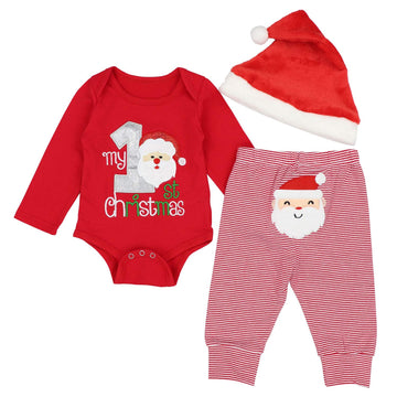 Donwen Christmas Newborn Infant Baby Boys Clothes My 1St Christmas Rompers Bodysuit Santa Claus Pants With Christmas Hat 0-3 Mon