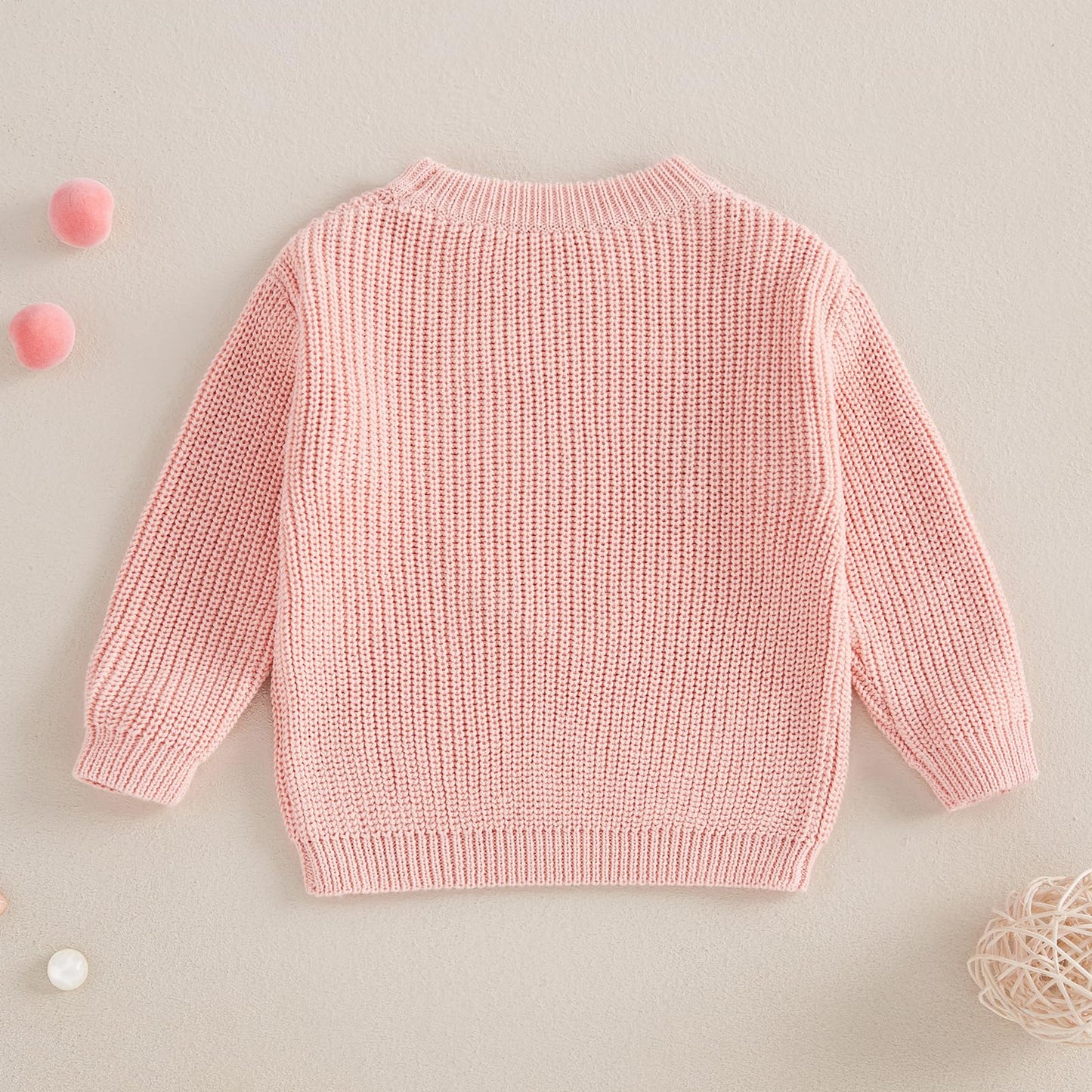 Nokpsedcb Baby Girl Cute Long Sleeve Heart Flowers Embroidery Oversized Sweater Toddler Valentine Outfit (Pink, 6-9 Months)