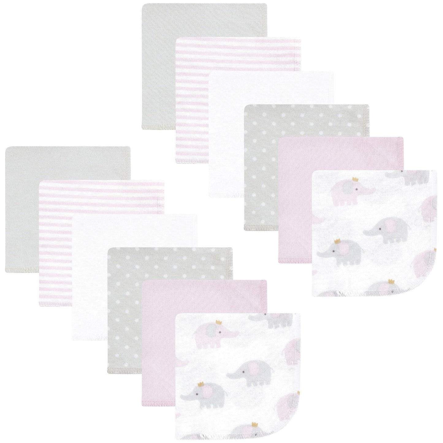Hudson Baby Unisex Baby Flannel Cotton Washcloths, Lilac Elephants 12 Pack, One Size