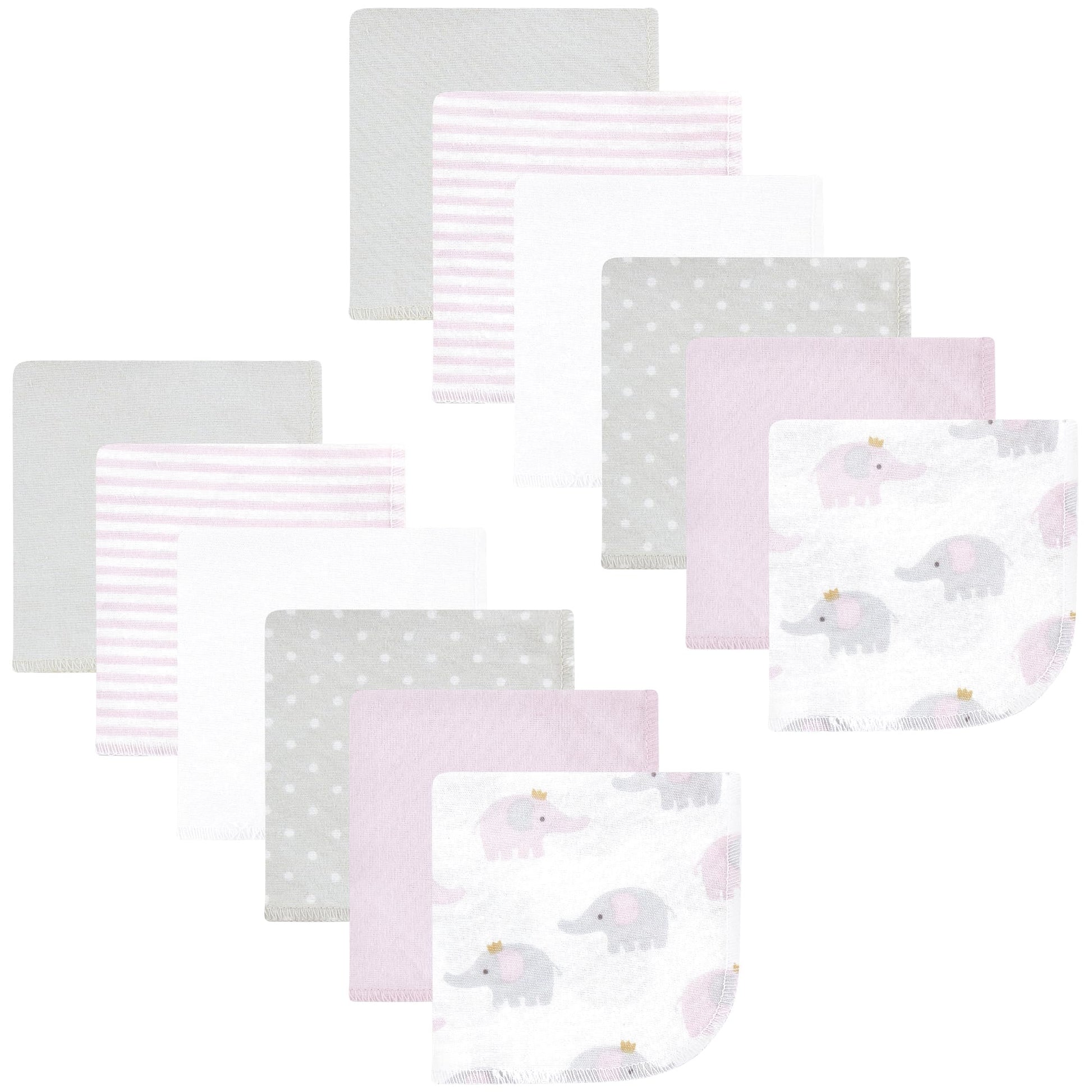 Hudson Baby Unisex Baby Flannel Cotton Washcloths, Lilac Elephants 12 Pack, One Size