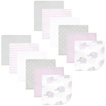 Hudson Baby Unisex Baby Flannel Cotton Washcloths, Lilac Elephants 12 Pack, One Size