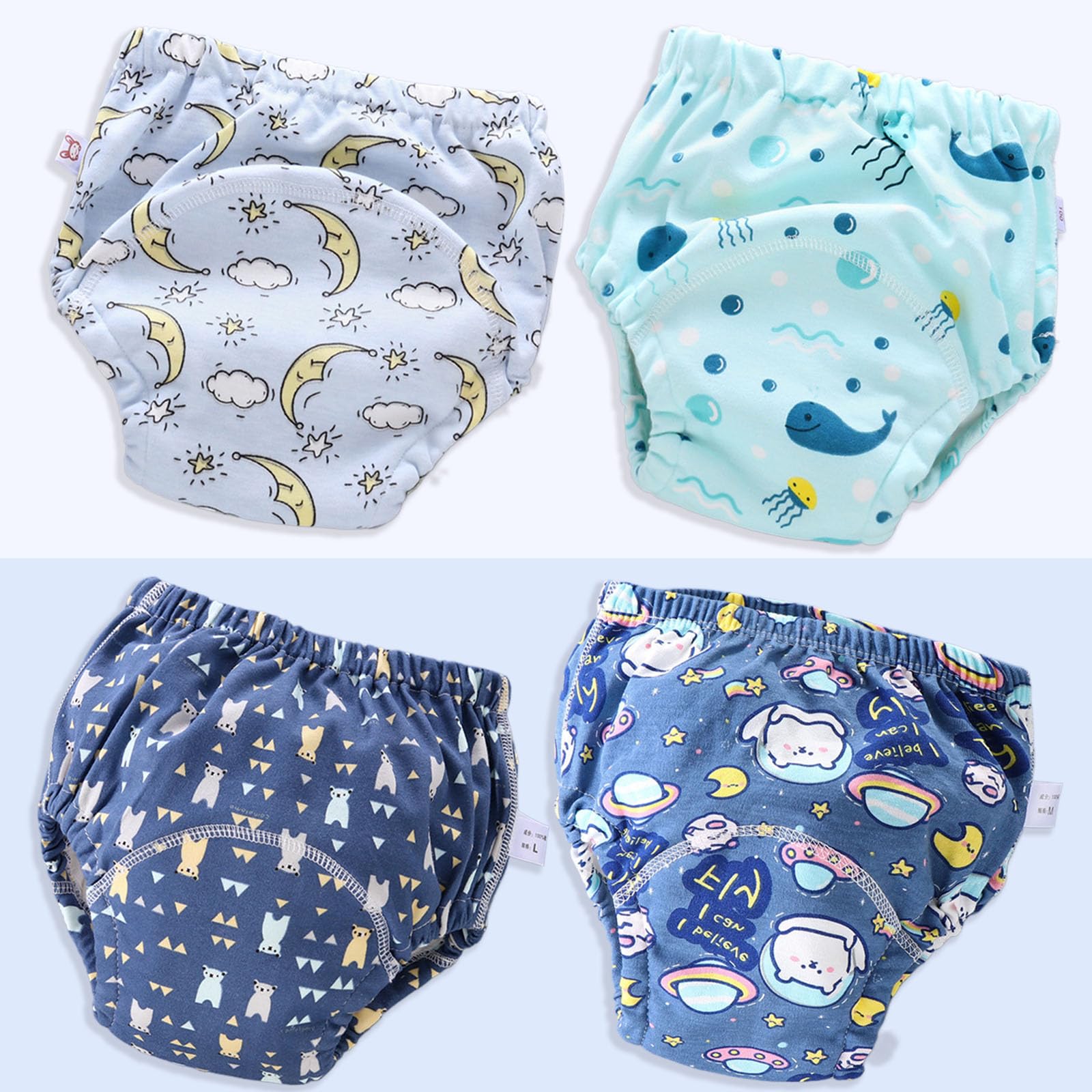 Upairy Training Underwear, Upairy Training Pants, Potty Training Underwear, Toddler Training Underwear Girls & Boys (4Pcs D,Smal
