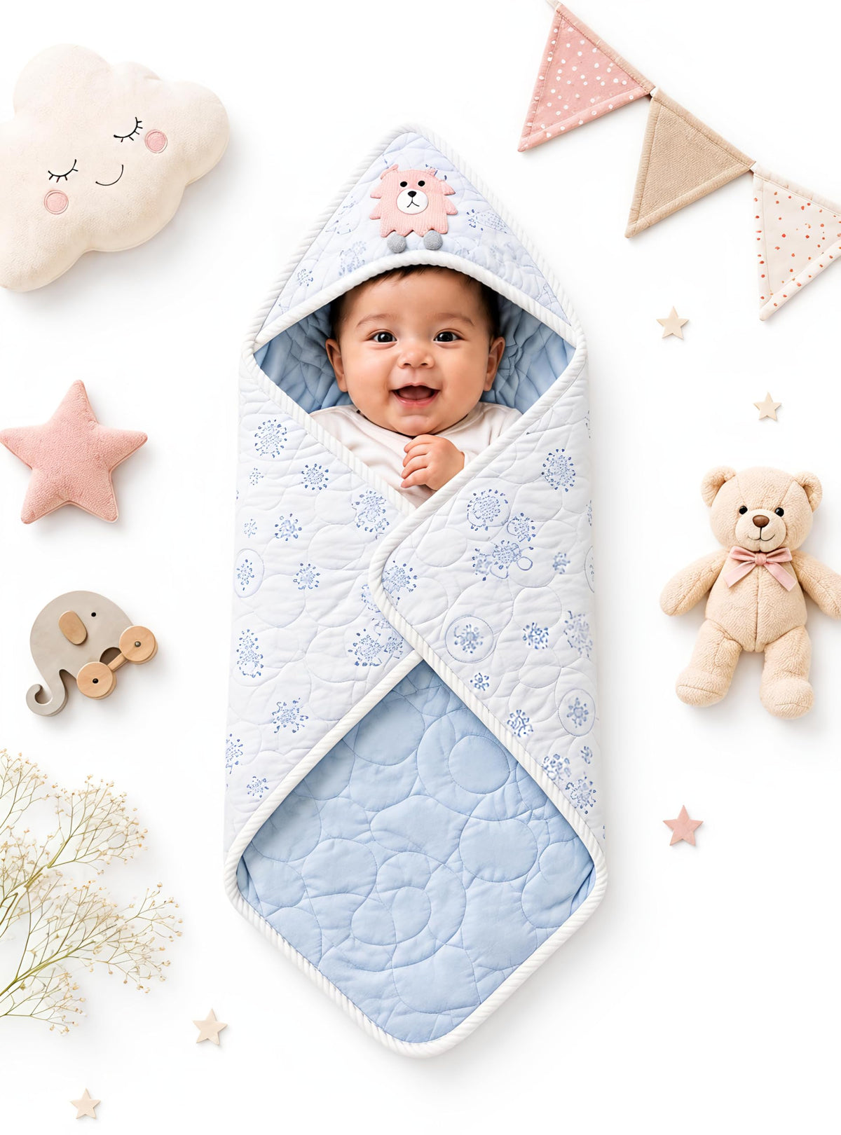 Newborn Baby Hooded Blanket (Baby Blue)