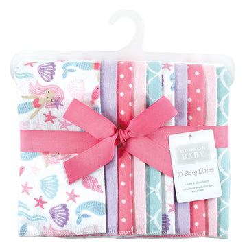 Hudson Baby Unisex Baby Cotton Flannel Burp Cloths, Mermaid, One Size