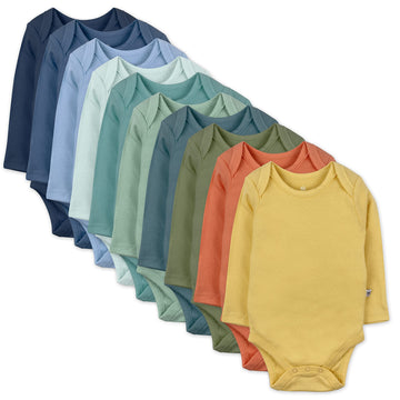 Honestbaby 10-Pack Long Sleeve Bodysuits One-Piece 100% Organic Cotton For Infant Baby Boys, Girls, Unisex , Rainbow Gems Blues,