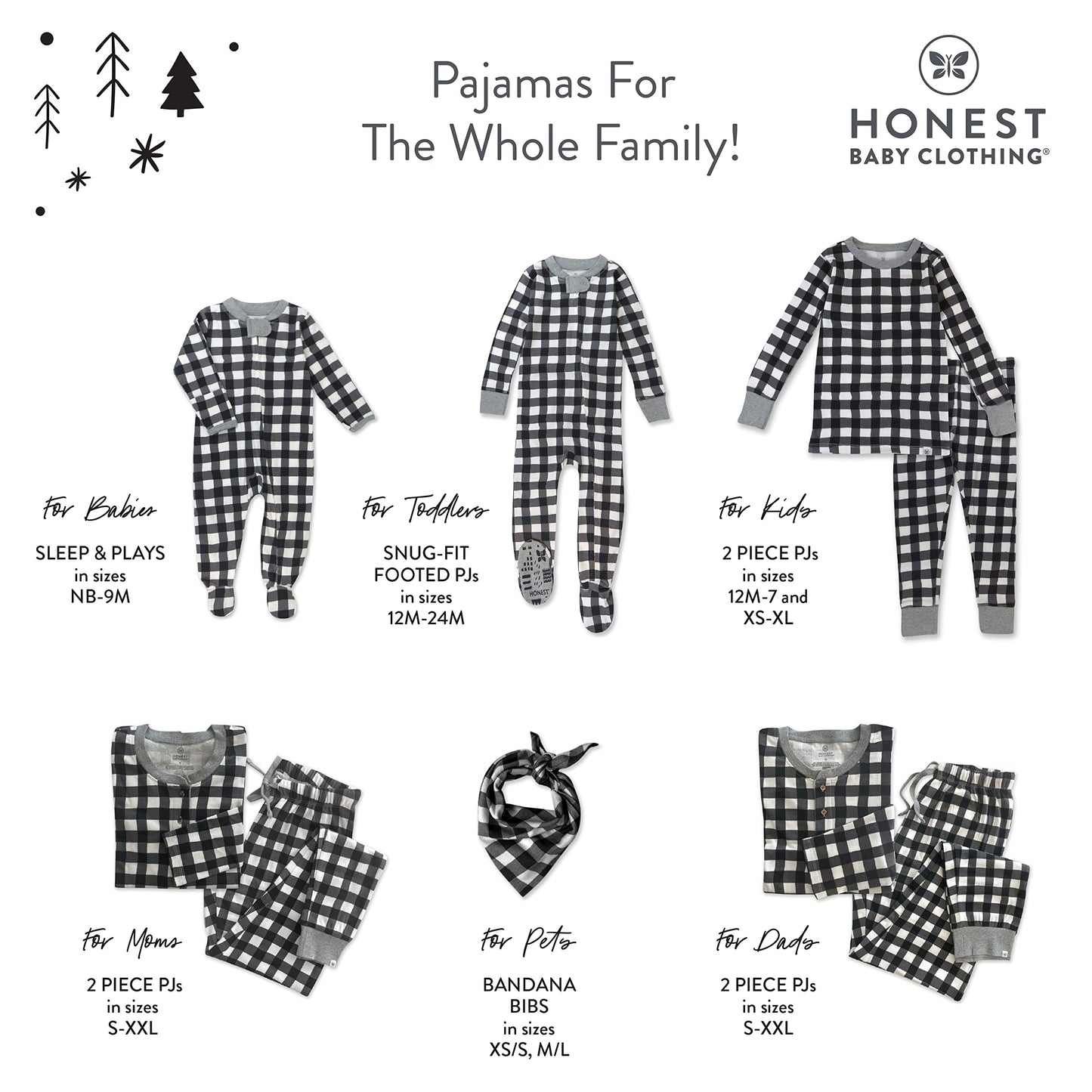 Honestbaby Baby Organic Cotton Holiday Family Jammies, Painted Buffalo Check Print, 2-Piece Pajama Set 18 Months