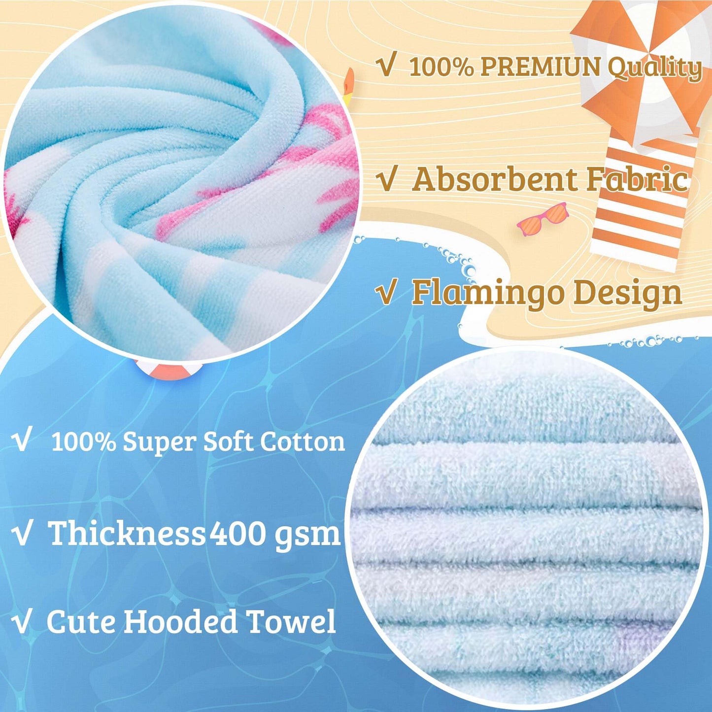 Voova & Movas Hooded Bath Towels For Girls (3-10Years) | Soft Thick Absorbent Cotton For Kids 3T-10 Years | Perfect For Kids Bea