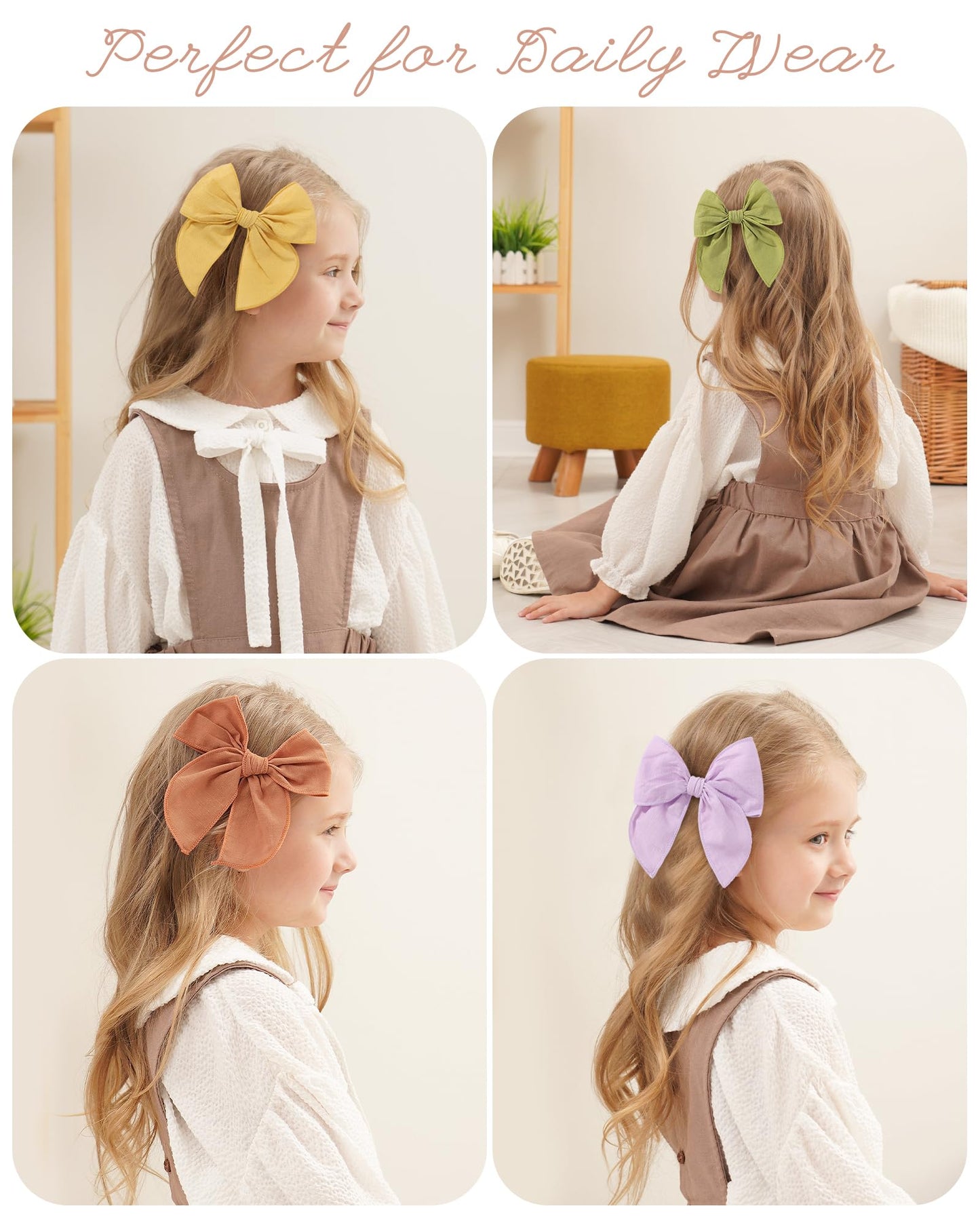 Doboi 8Pcs Baby Girls Hair Clips Fable Hair Bows Cotton Linen Bows For Girls Hair Accessories For Baby Toddlers Kids