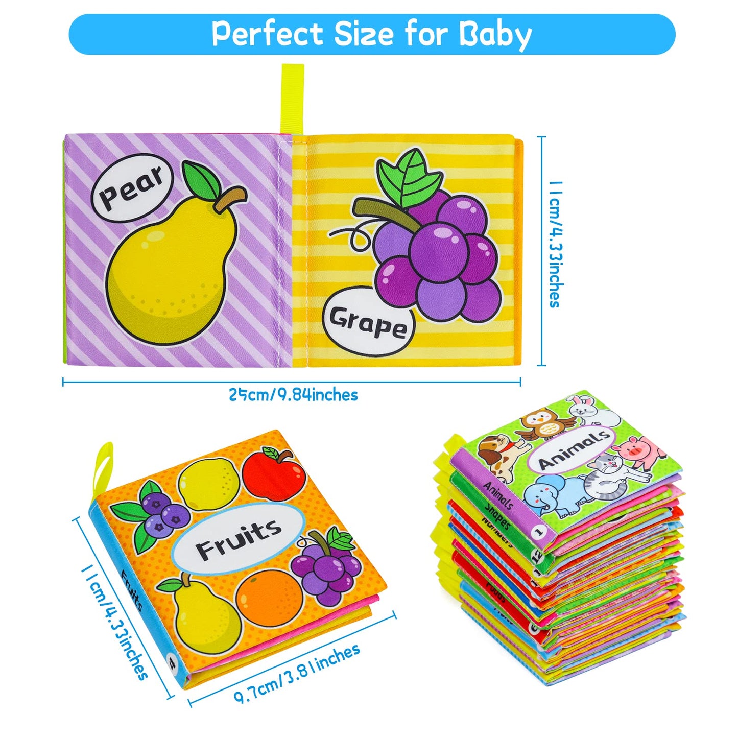 OKOOKO Soft Baby Books 12PCS Soft Cloth Books Bath Books Crinkle Washable Non-Toxic Early Education Preschool Learning Toy for N