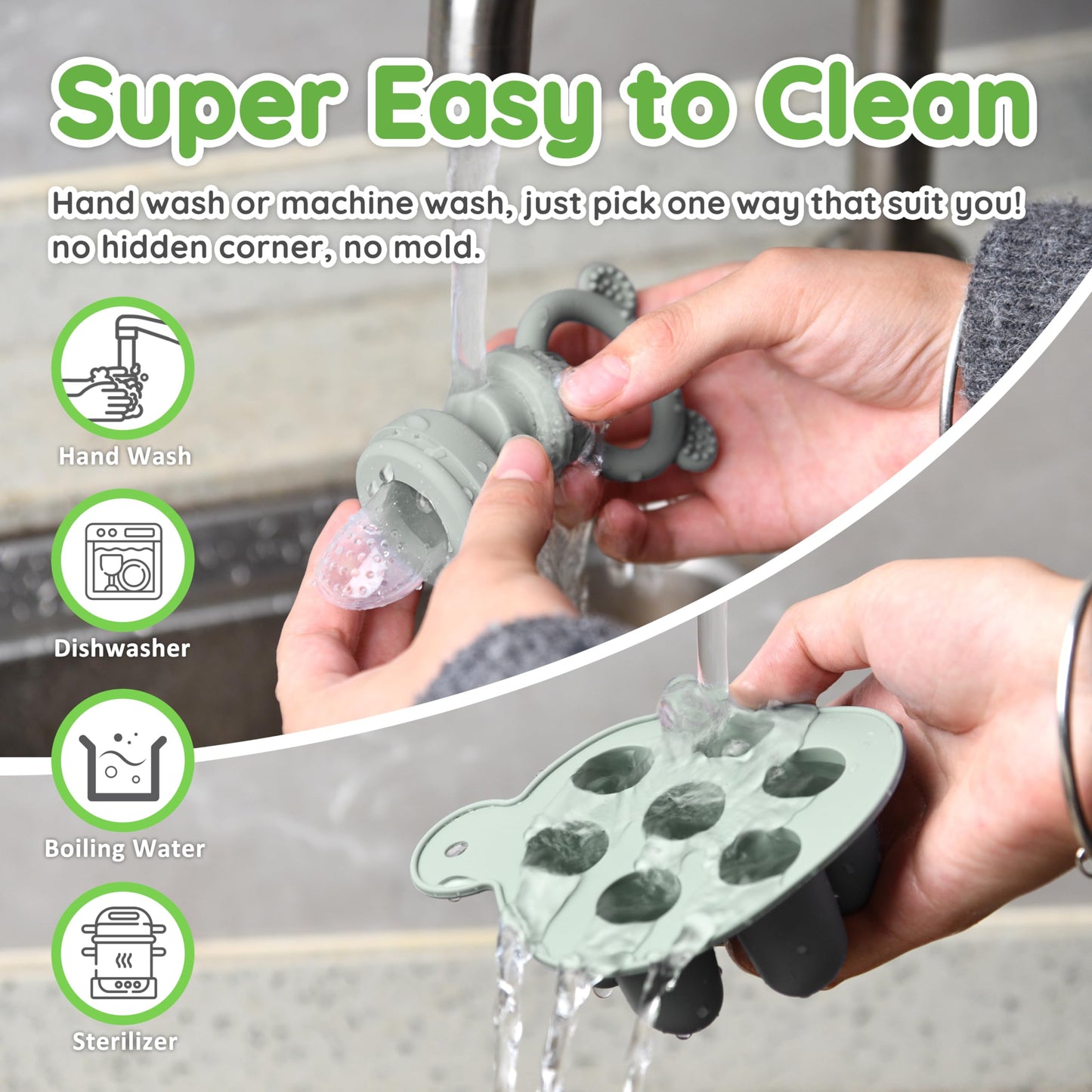 Silicone Baby Food Feeder & Freezer Tray Set, Self Feeding Teething Toy, Breast Milk Popsicle Mold, Bpa Free For 3+ Months, Addi