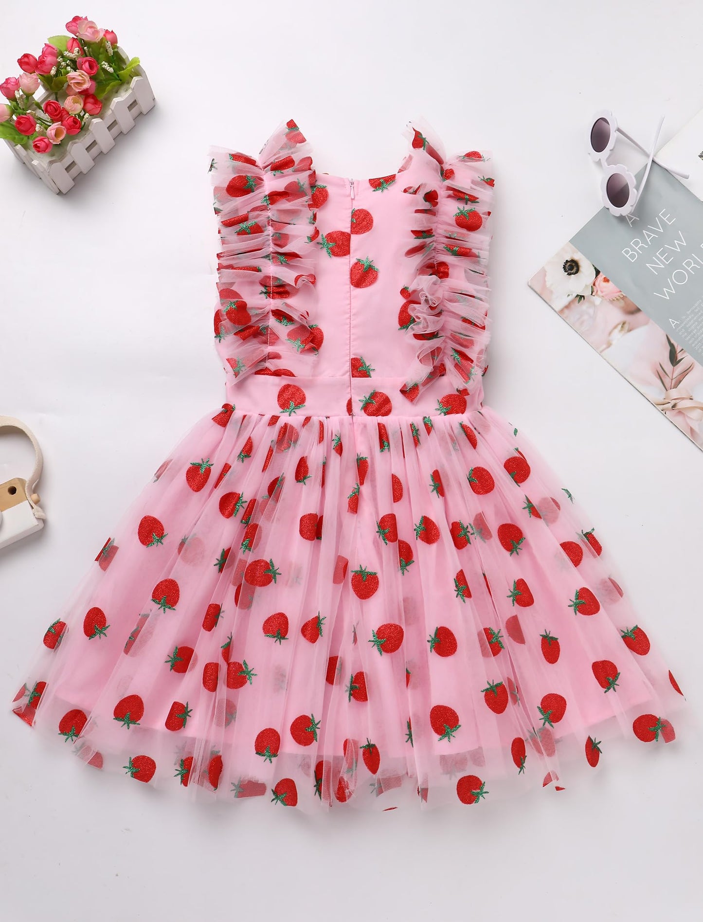Ibtom Castle Strawberry Dress For Girls 1St Birthday Party Strawberry Tulle Dress Toddler Flower Girl Wedding Pageant Boho Cake
