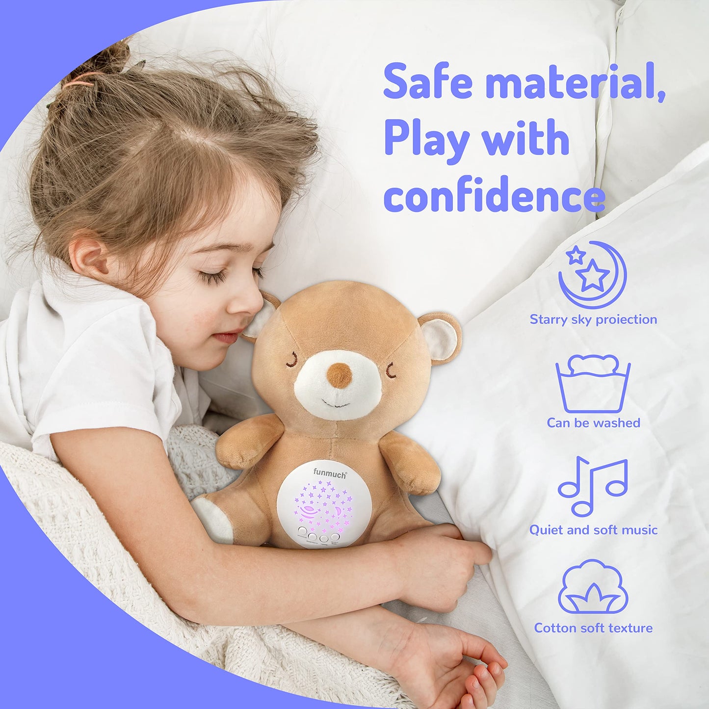 Teddy Bear Baby Soother - Sleep Soothing White Noise, Portable Night Light Projector and Melodies, Toddler Crib Lullaby Machine