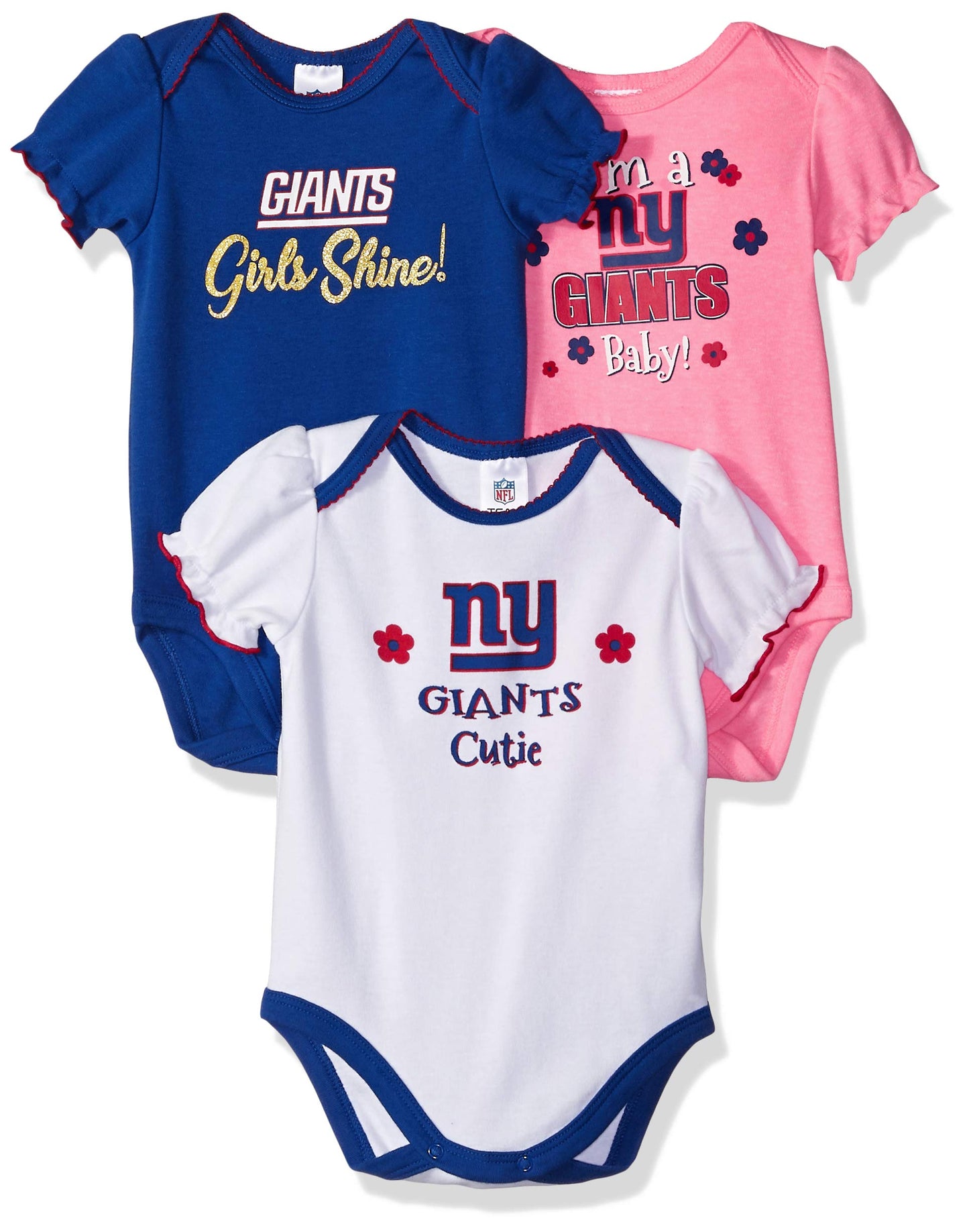 Gerber Baby Girls NFL 3 Pack Short Sleeve Onesie Bodysuit, Team Color, 0-3 Months