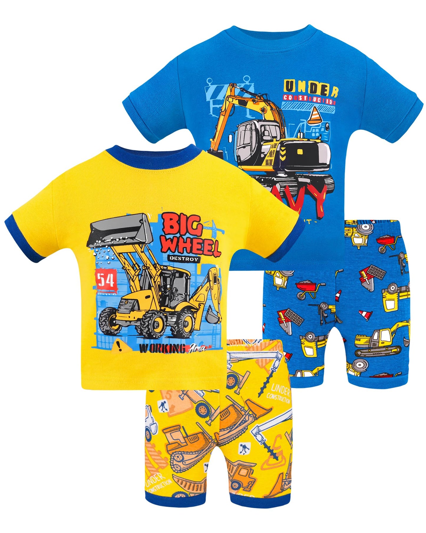 Daughter Queen Boys Pajamas 18-24 Months Summer Pjs Excavator Pj Sets Baby Toddler Construction Short Sleeve Jammies Bulldozer S