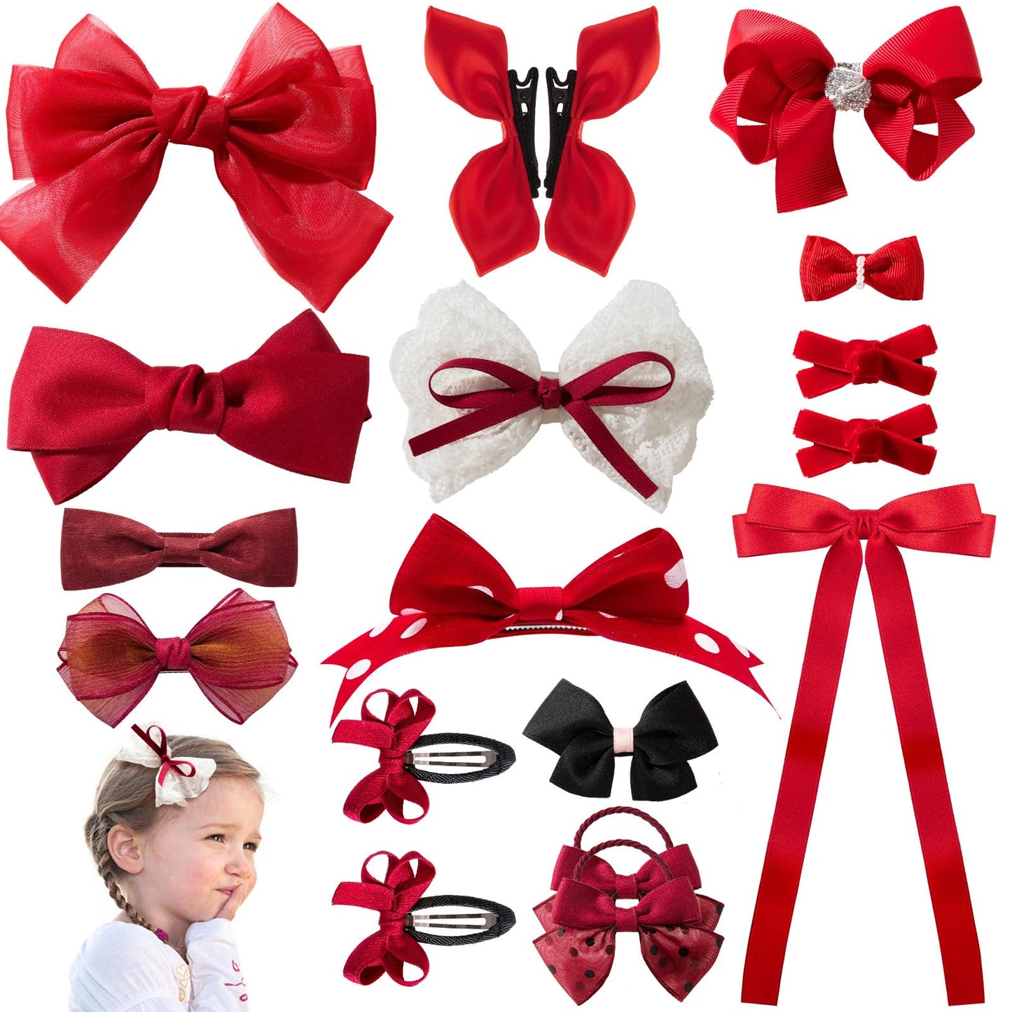 Lmymhmlm 18Pcs Red Hair Bows For Girls,Baby Girls,Toddler Girls And Teen Girls.Alligator Hair Clips,Hair Barrettes,Hair Ties,Sna