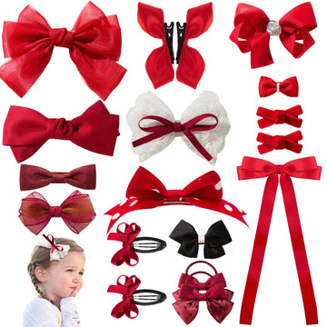 Lmymhmlm 18Pcs Red Hair Bows For Girls,Baby Girls,Toddler Girls And Teen Girls.Alligator Hair Clips,Hair Barrettes,Hair Ties,Sna