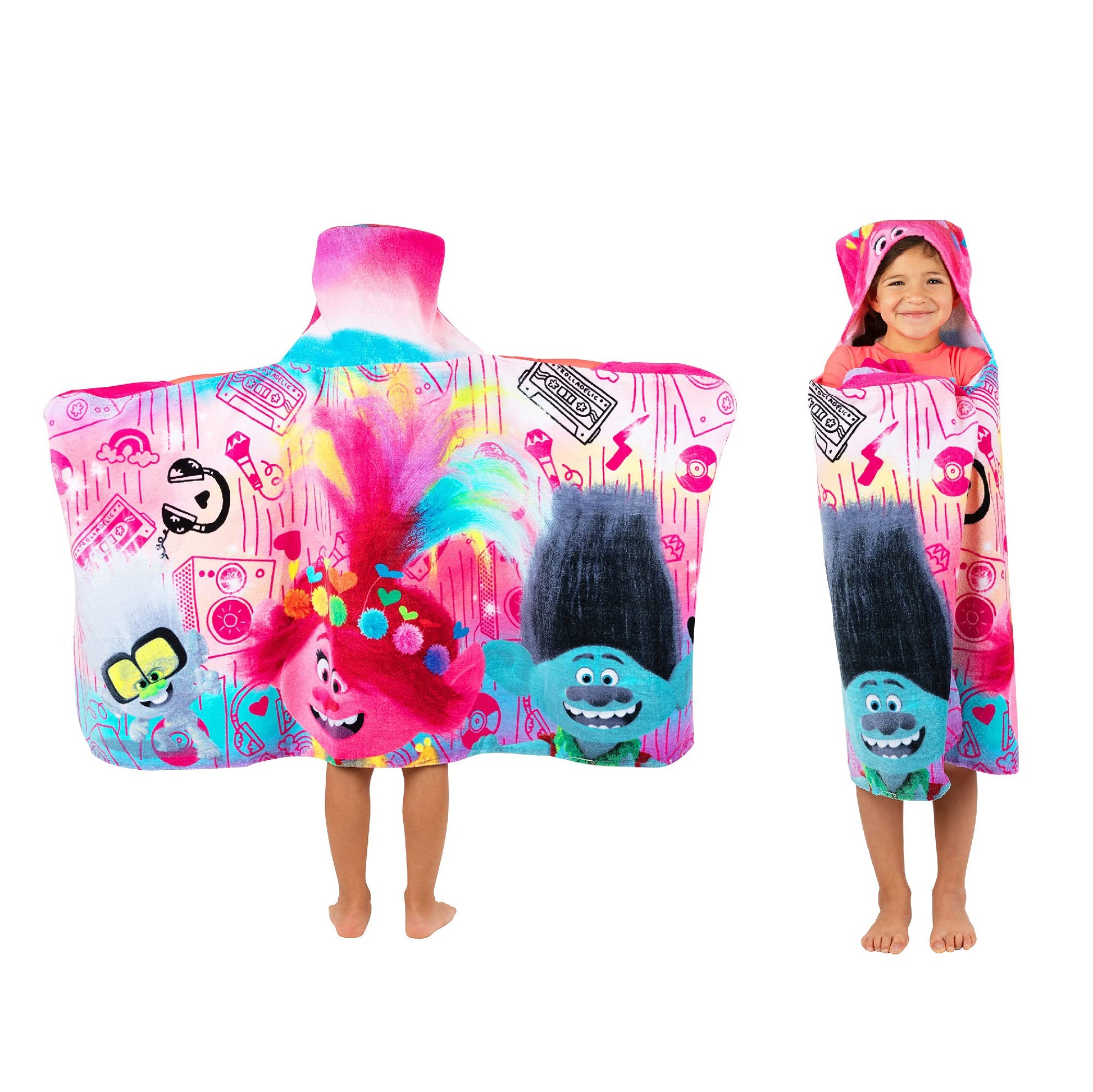 Franco Kids Bath And Beach Cotton Terry Hooded Towel Wrap, 24 In X 50 In, Dreamworks Trolls
