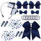 Whaline 20 Pcs Back to School Uniform Hair Bows Set Navy Blue White Multi-styled School Bows Hair Clips Accessories with Headban