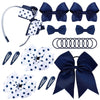 Whaline 20 Pcs Back to School Uniform Hair Bows Set Navy Blue White Multi-styled School Bows Hair Clips Accessories with Headban