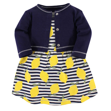 Touched By Nature Baby Girls' Organic Cotton Dress And Cardigan, Lemons, 3-Toddler
