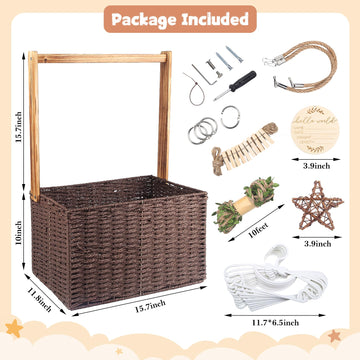 Wisreach Wooden Baby Shower Crate Closet, Foldable Handwoven Storage Basket With Handle For Shower Gifts