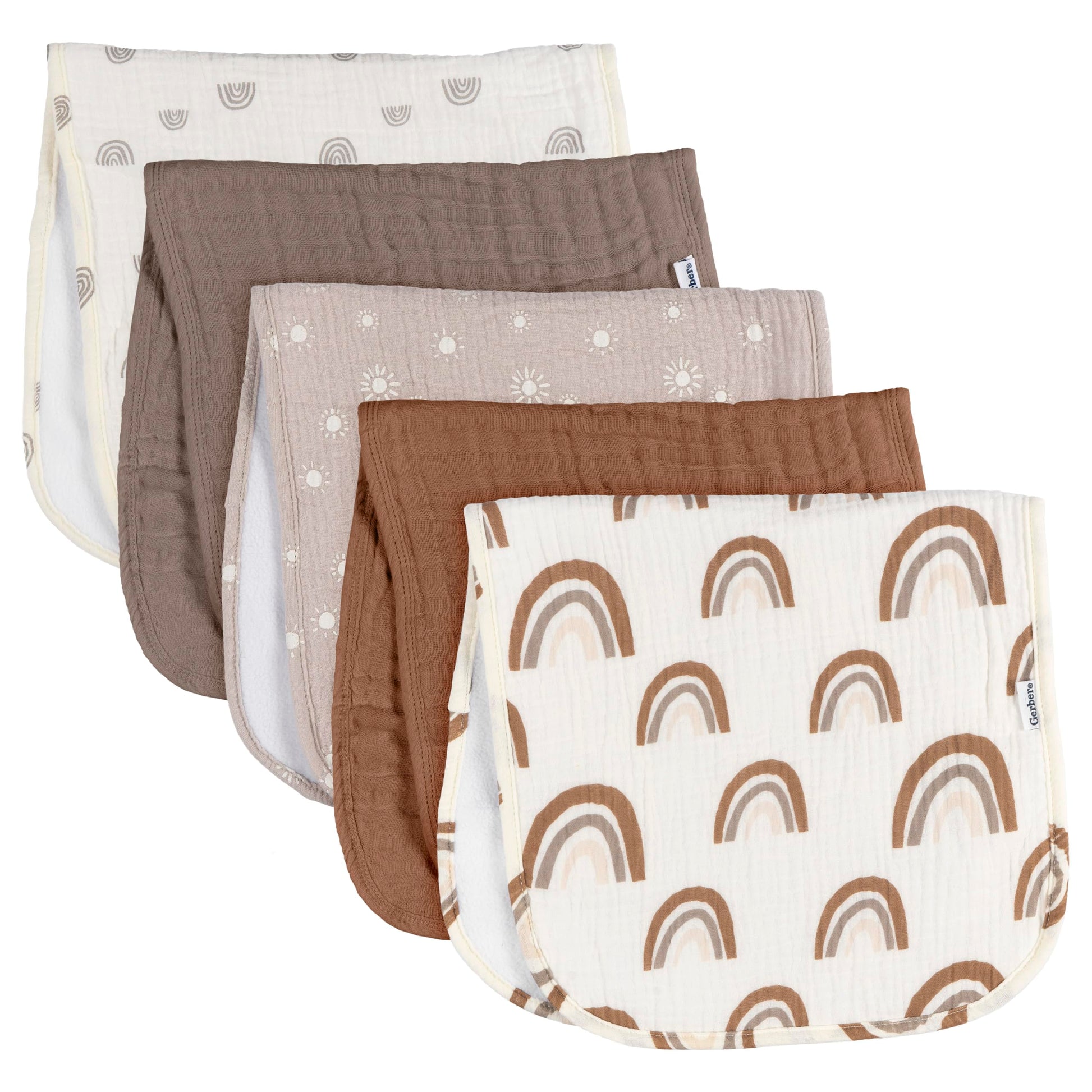 Gerber Baby Unisex Muslin Burp Cloths 5-Pack, Multi Rainbow, Large Size 20 x 10