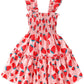 Retsugo Baby Girl Strawberry Dress Ruffle Sleeve Twirly Tiered Smocked Sundress Toddler Kids Pink Shirred Dresses 6-7 Years