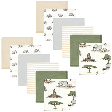 Hudson Baby Unisex Baby Flannel Washcloths, Going On Safari 12Pk, One Size