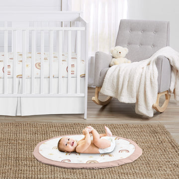 Sweet Jojo Designs Boho Rainbow Girl Baby Playmat Tummy Time Infant Play Mat - Blush Pink Dusty Rose Gold Yellow Mauve Taupe Bei