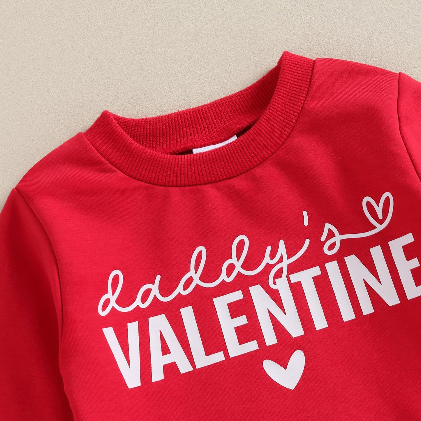 Toddler Baby Girl Valentines Outfit Daddy 'S Valentine Crewneck Sweatshirt Shirts Flare Pant Valentines Clothes  (Red - Daddy'S